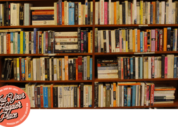 bookshelves lined with books